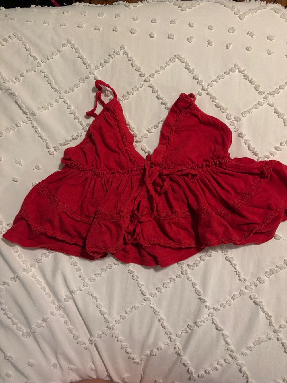 Kimchi Blue Red Ruffled Tie-Front Camisole